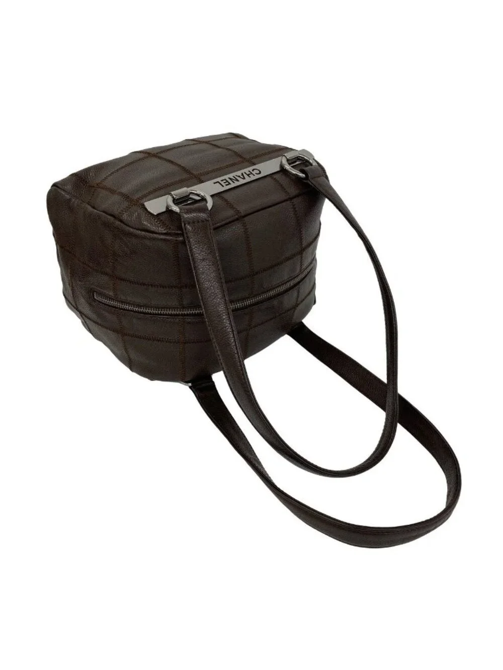 Chanel Choco Bar Logo Caviar Leather Shoulder Bag Brown